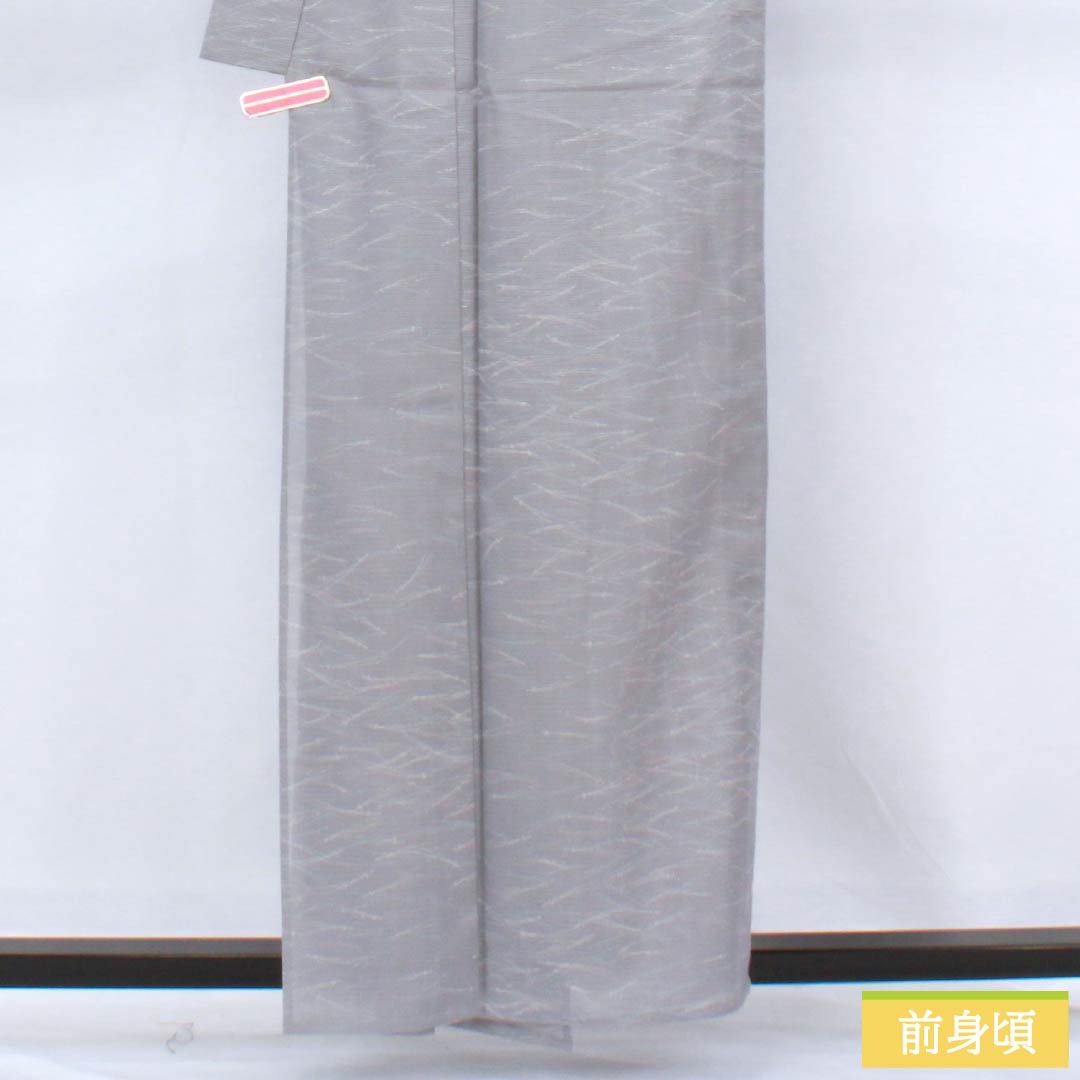 夏物 ポリエステル 小紋 身丈159cm 裄丈65cm 水銀色(すいぎんいろ) 松葉 洗える着物 絽 Sランク グレー系 1132002652322