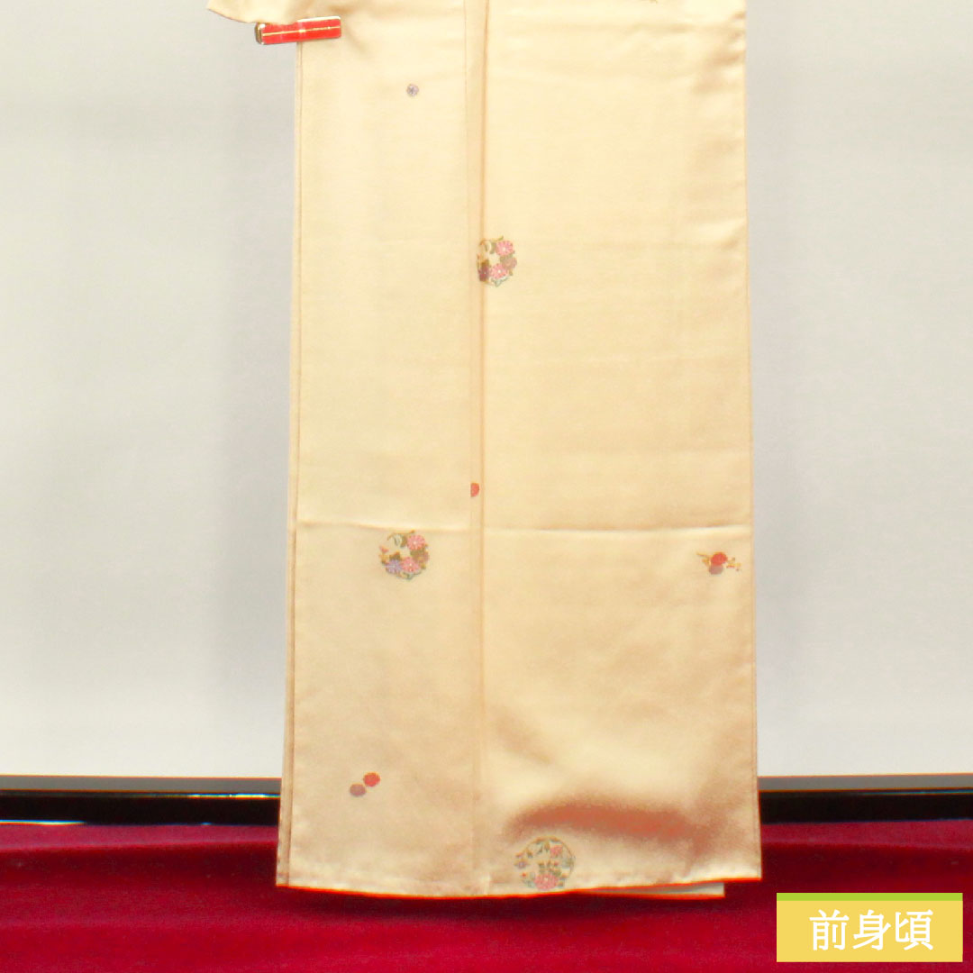 小紋 正絹 身丈162cm 裄丈64cm 袷 薄肉色(うすにくいろ) 京友禅 刺繍 Bランク クリーム系 1115004204415