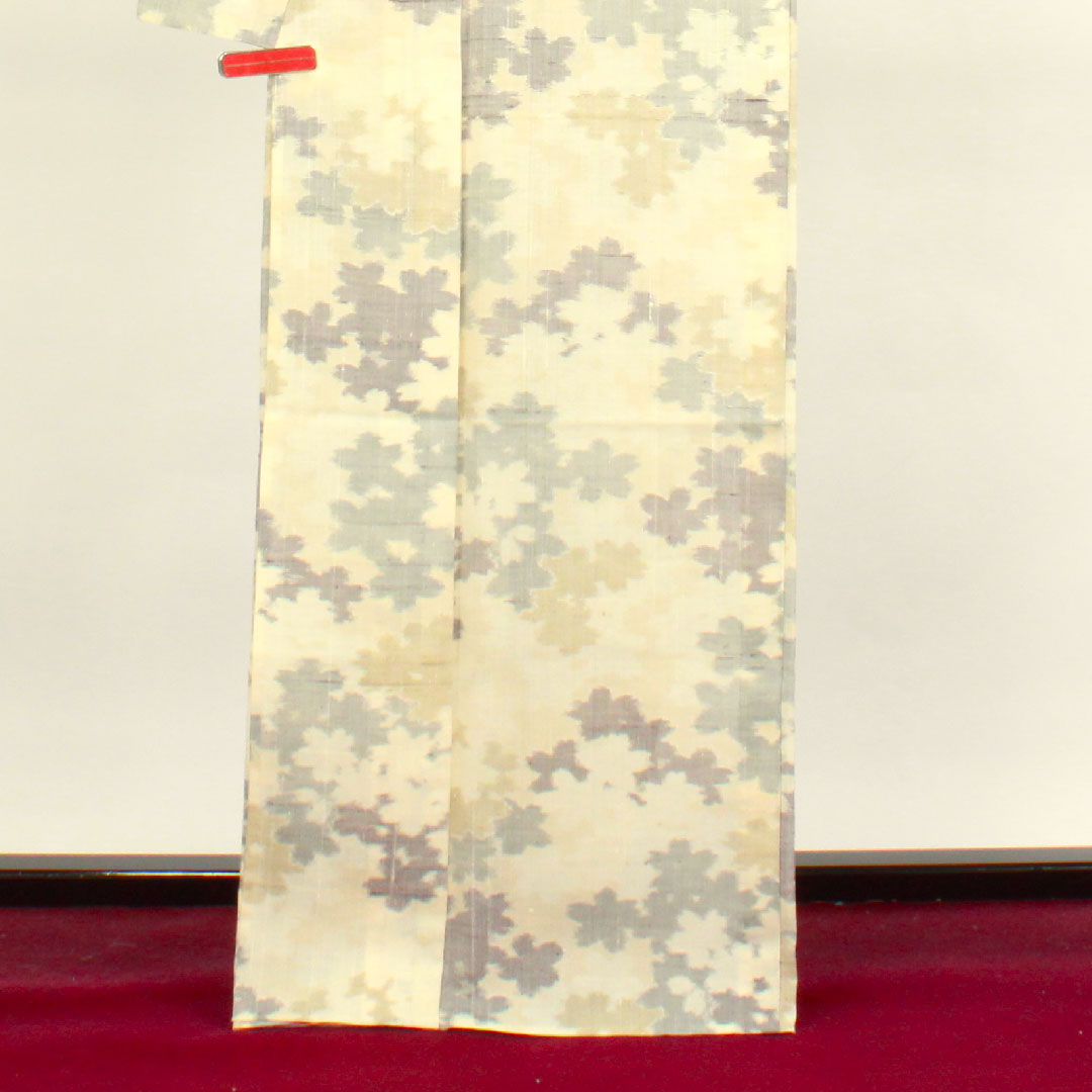 Raw tsumugi, Length 167cm, Sleeve length 66cm, Milky white, Abstract pattern, Pure silk, S rank, Single layer, Cream color, 1116002552515
