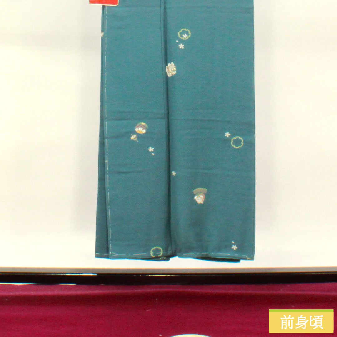 小紋 正絹 身丈150.5cm 裄丈62.5cm 袷 錆納戸色(さびなんどいろ) 雪輪 うさぎ Bランク 青系 1115004214117