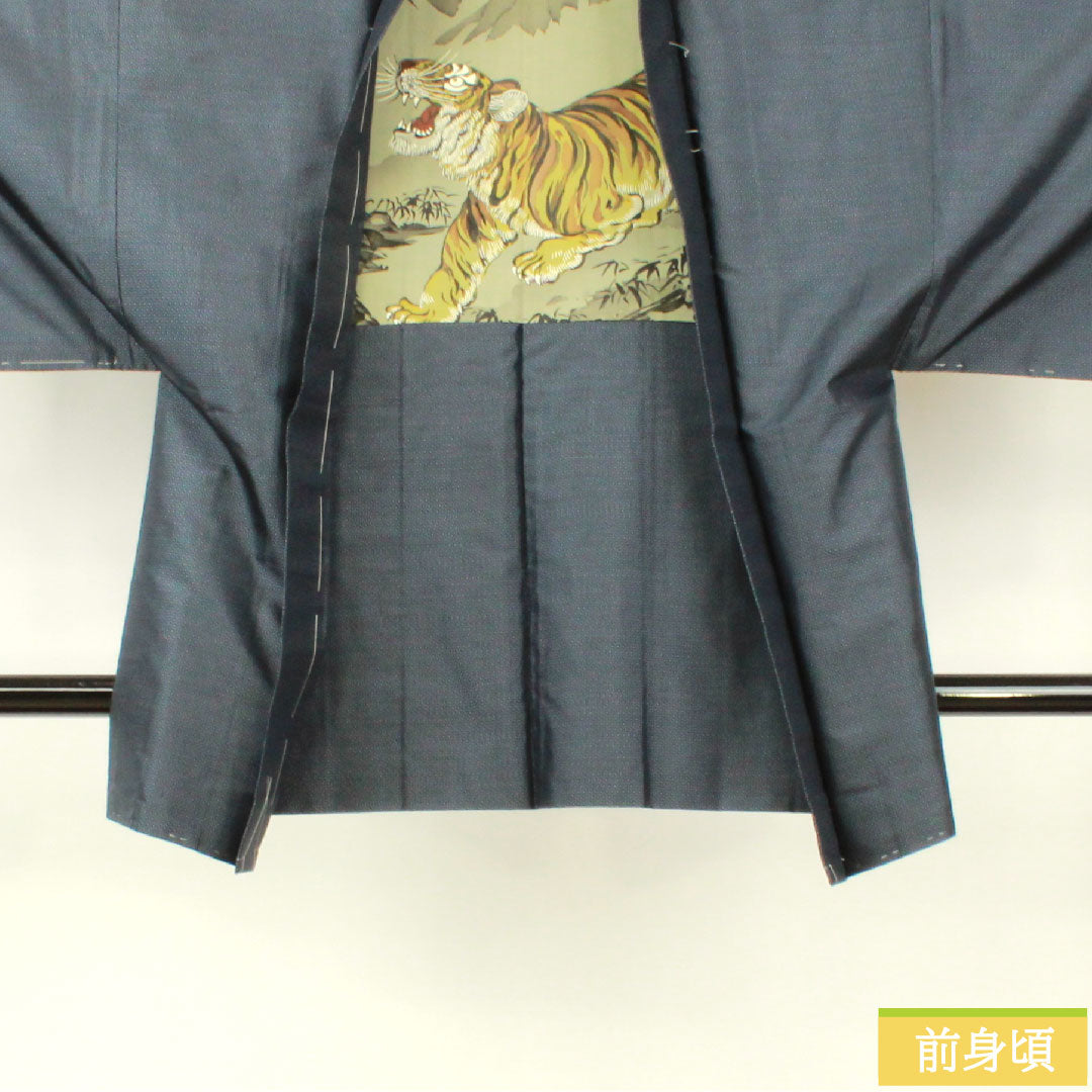 男物 正絹 身丈88.5cm 裄丈67cm 大島紬 緯総絣 羽織 しつけ糸付き Sランク 袷 紺系 1119000882118