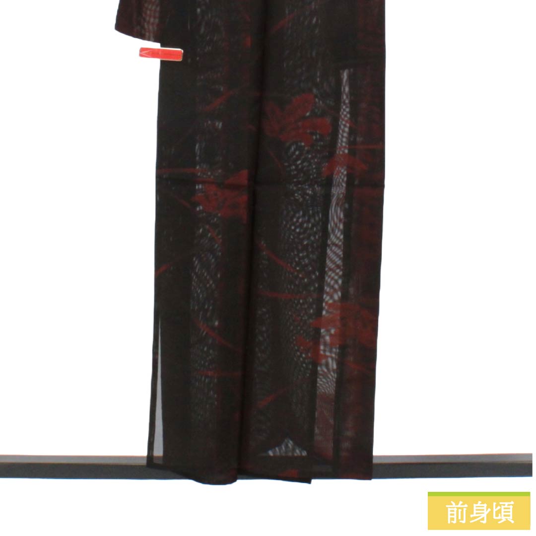 夏物 正絹 お召 Bランク 身丈155.5cm 裄丈62.5cm 暗紅色(あんこうしょく) 露芝 草花模様 紗 赤系 1132004264312