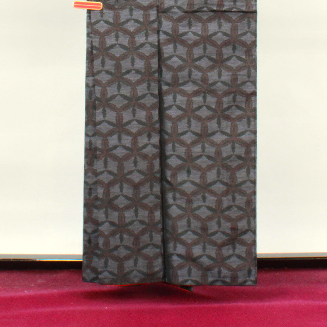 Oshima Tsumugi, Length 160cm, Sleeve length 63.5cm, Weft Kasuri, Shippo, Pure Silk, A Rank, Lined, Black, 1116002583410