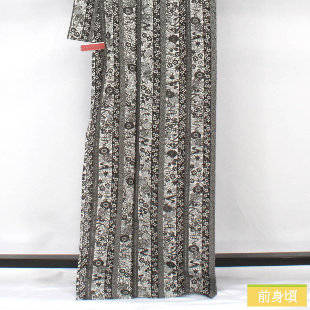 Summer kimono, polyester, small pattern, length 170cm, sleeve length 67cm, stripes, auspicious pattern, washable kimono, gauze, S rank, monotone, 1132002272627