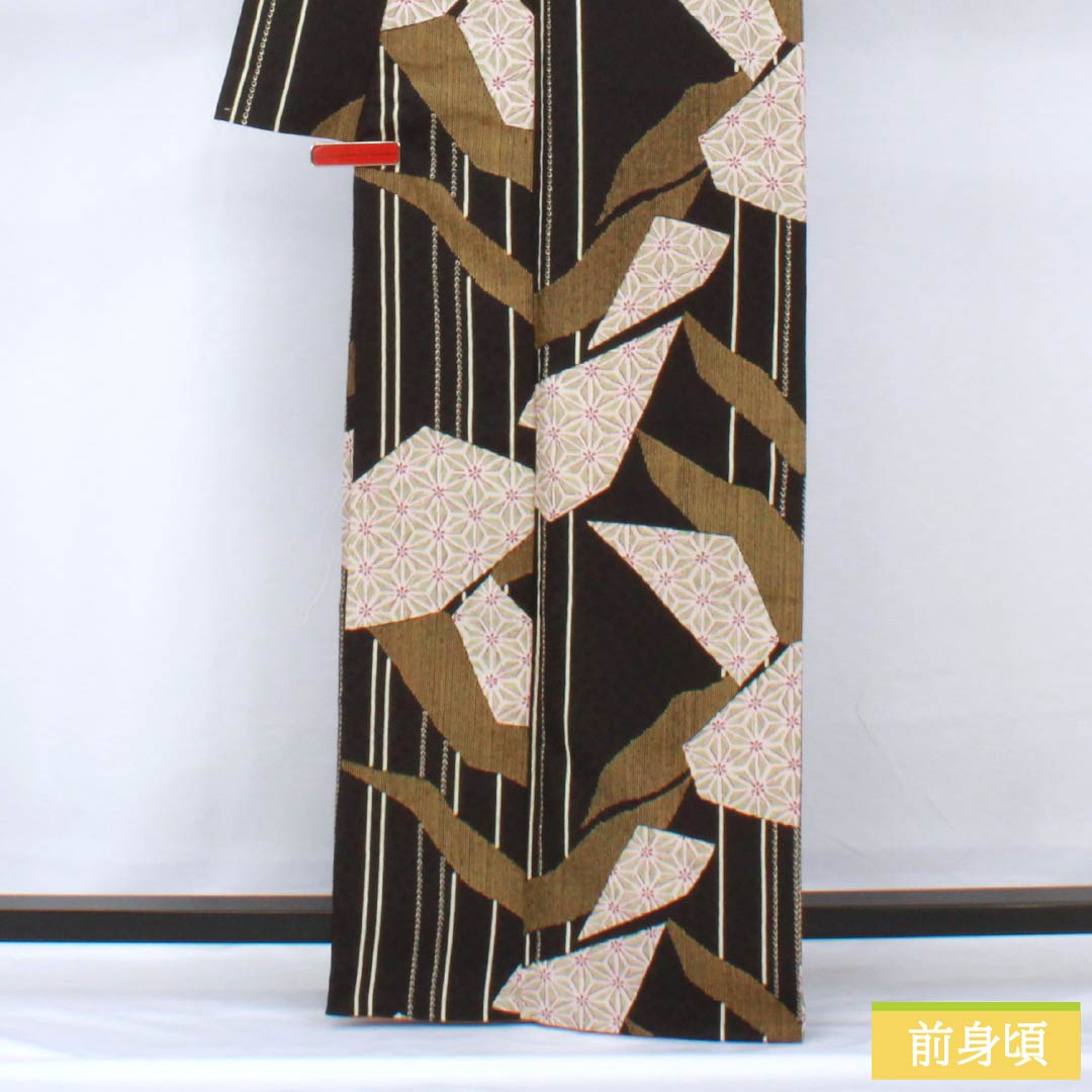 Small pattern, polyester, length 166cm, sleeve length 65cm, lined, split pattern, washable kimono, S rank, black, 1115005812510