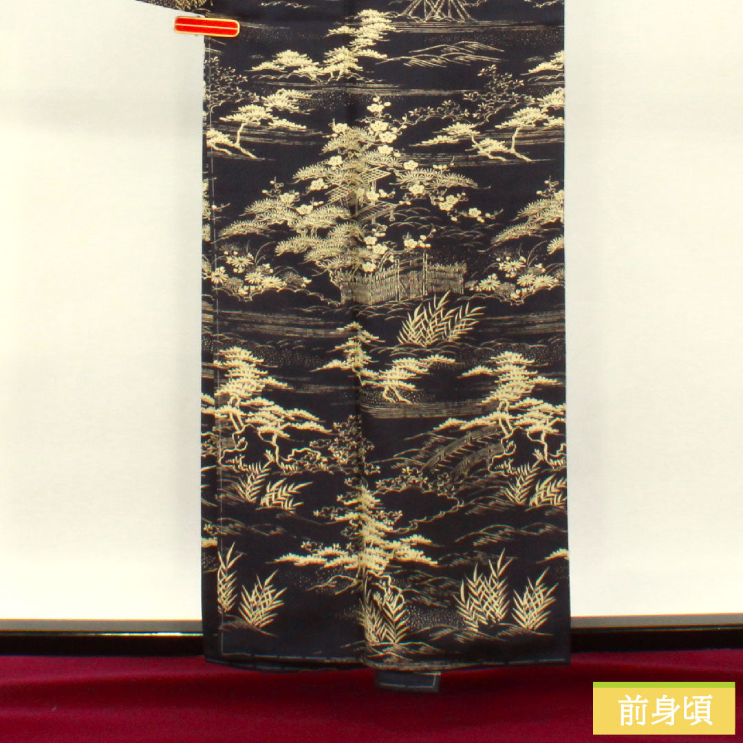 訪問着 正絹 袷 身丈158.5cm 裄丈64.5cm 褐色 紬地 茶屋辻 しつけ糸付き 未使用品 Sランク 紫系 1112003642320