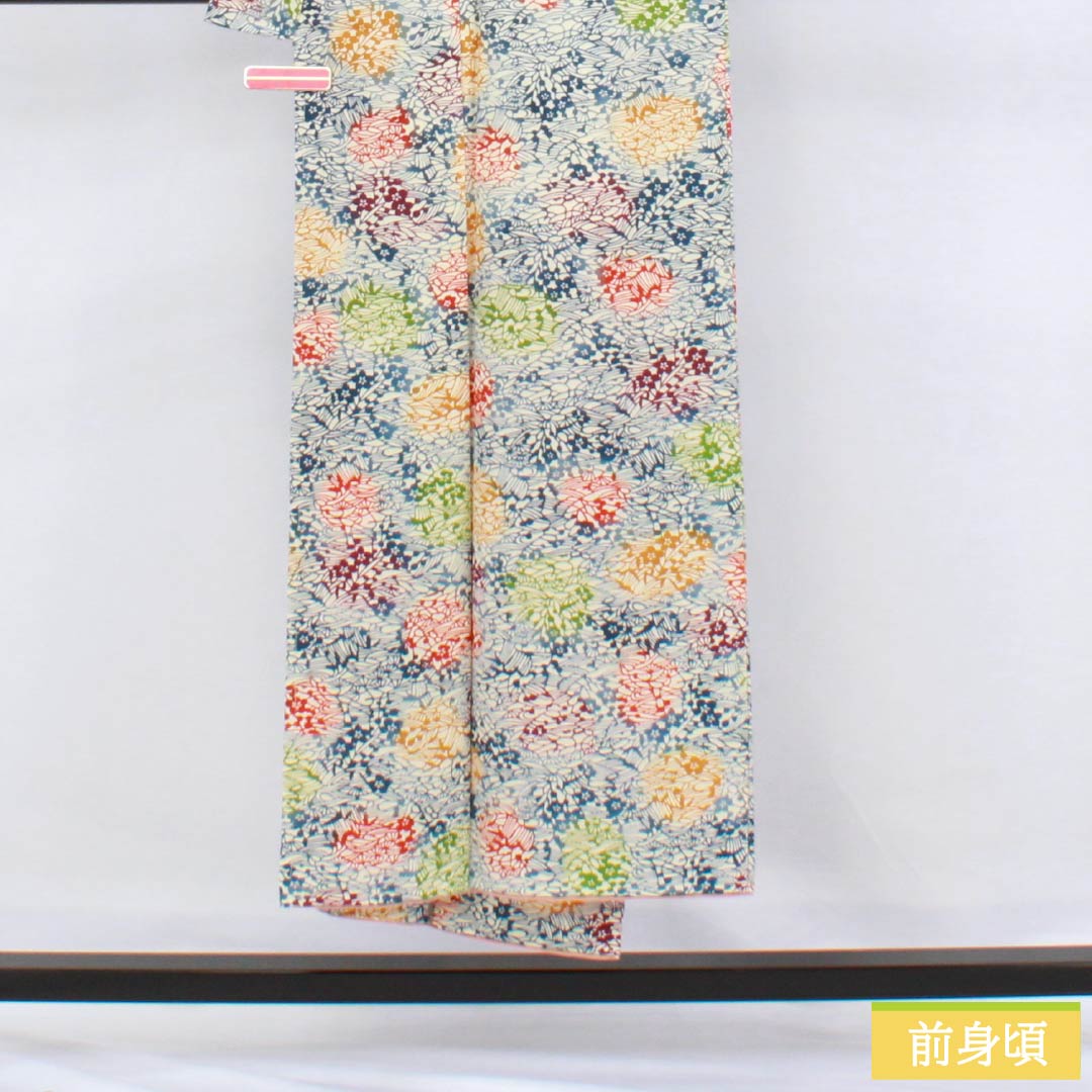 Komon (small pattern) kimono, pure silk, length 147cm, sleeve length 64cm, lined, off-white, stencil-dyed, abstract pattern, with basting thread, A rank, white, 1115006123111