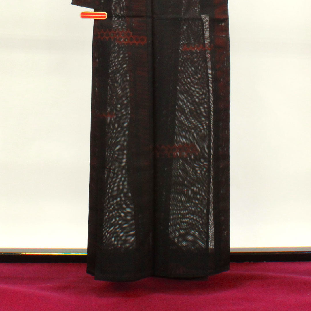 Summer item, pure silk, plain color, length 159.5cm, sleeve length 61.5cm, azuki brown, geometric pattern, basting thread included, unused item, gauze, S rank, red, 1132001732312
