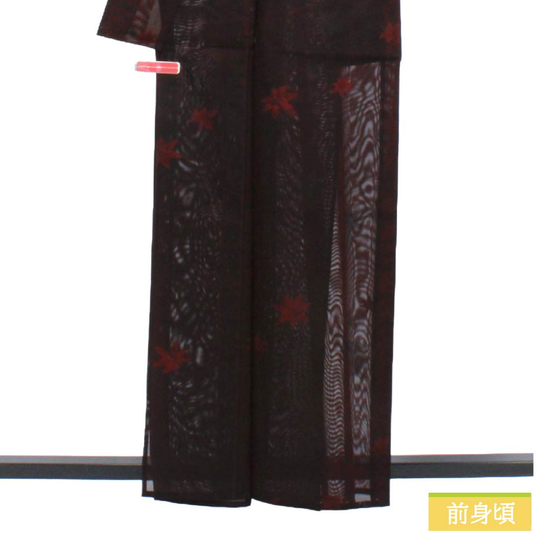 夏物 正絹 お召 Aランク 身丈160cm 裄丈63.5cm 暗紅色(あんこうしょく) 紋紗 紅葉 紗 赤系 1132004373412