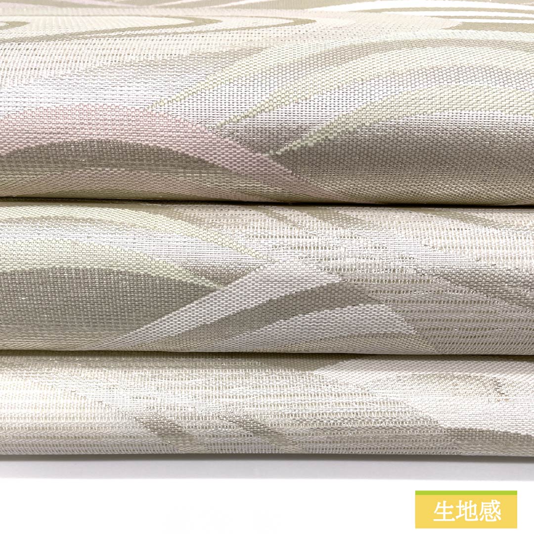 Nagoya Obi, Pure Silk, Kanze Ryusui Design, Summer Obi, Dried Leaf Pattern, Wave Pattern, Length 372cm, Rank B, Six-Ply, Semi-Formal, Silver, 1124008754322, Nagoya Style
