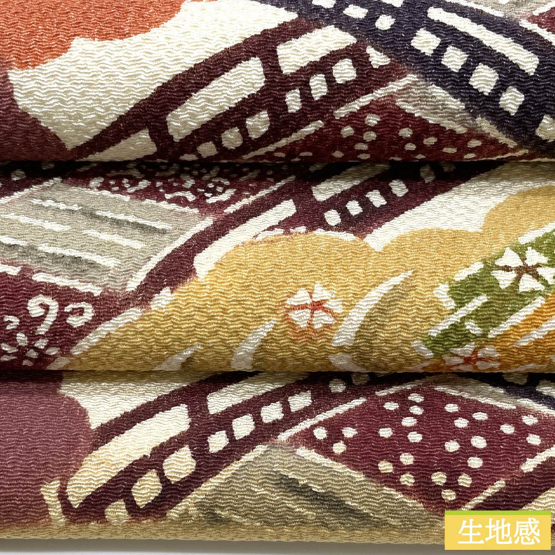 Nagoya obi, natural color, stencil dyeing, Kyo Bingata, classic pattern, cloud pattern, crepe fabric, obi length 362cm, pure silk, S rank, six-pass, casual, white, 1124005802311, Nagoya style