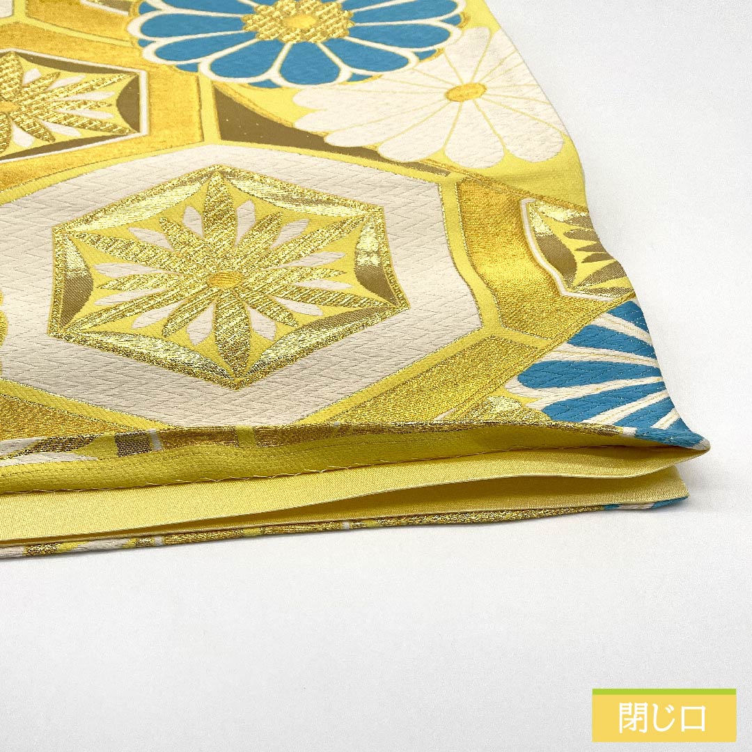 Fukuro Obi, pure silk, gold, tortoiseshell pattern, chrysanthemum, obi length 444cm, S rank, six-pass, formal, gold, 1123011702321