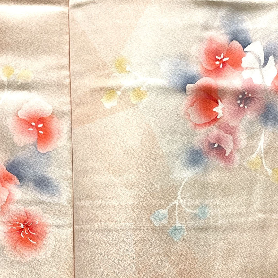 Komon, Length 151cm, Sleeve length 61cm, Awase, Otome color, Wet drawing Yuzen, Floral pattern, Pure silk, A rank, Pink 1115002923213