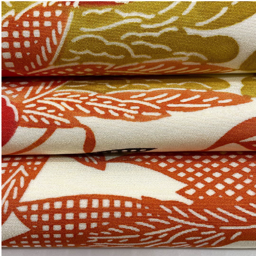 Nagoya obi, red lead, Kyoto Bingata, abstract floral pattern, obi length 363cm, pure silk, S rank, point pattern, casual, orange, 1124004812326, Nagoya style