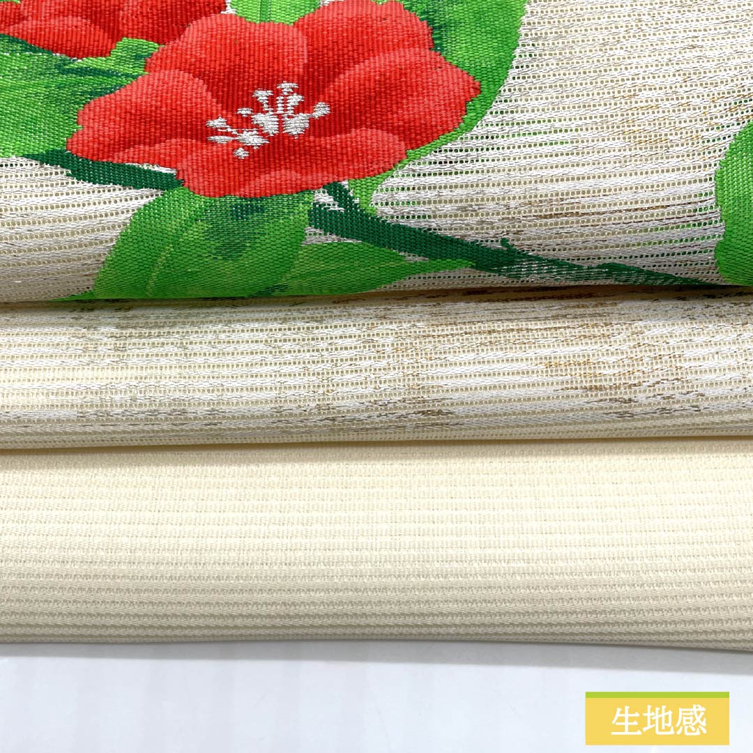 Nagoya Obi, Pure Silk, Off-White, Summer Obi, Camellia Pattern, 362cm Long, Rank B, Pointed Pattern, Semi-Formal, Cream, Item No. 1124008774315, Nagoya Style