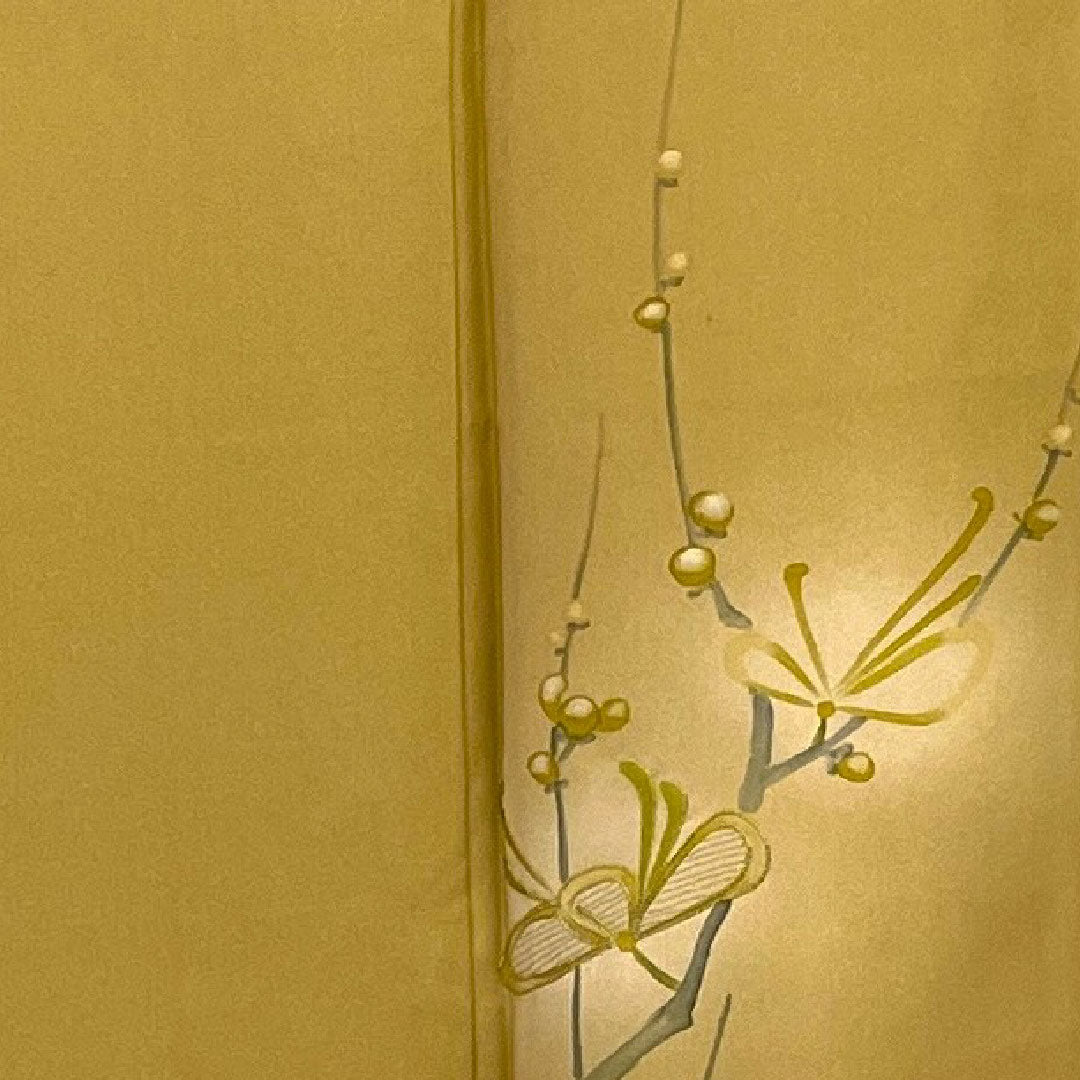Homongi, lined, length 157cm, sleeve length 66cm, embroidery, plum blossom, pure silk, S rank, yellow, 1112000822323