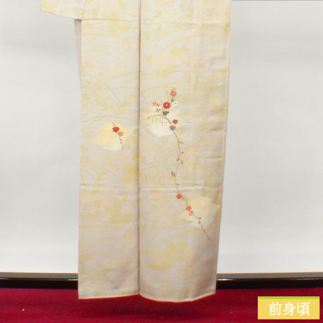 訪問着 正絹 袷 身丈159.5cm 裄丈64.5cm 銀白色(ぎんはくしょく) 京友禅 吉祥文様 Sランク グレー系 1112004772322