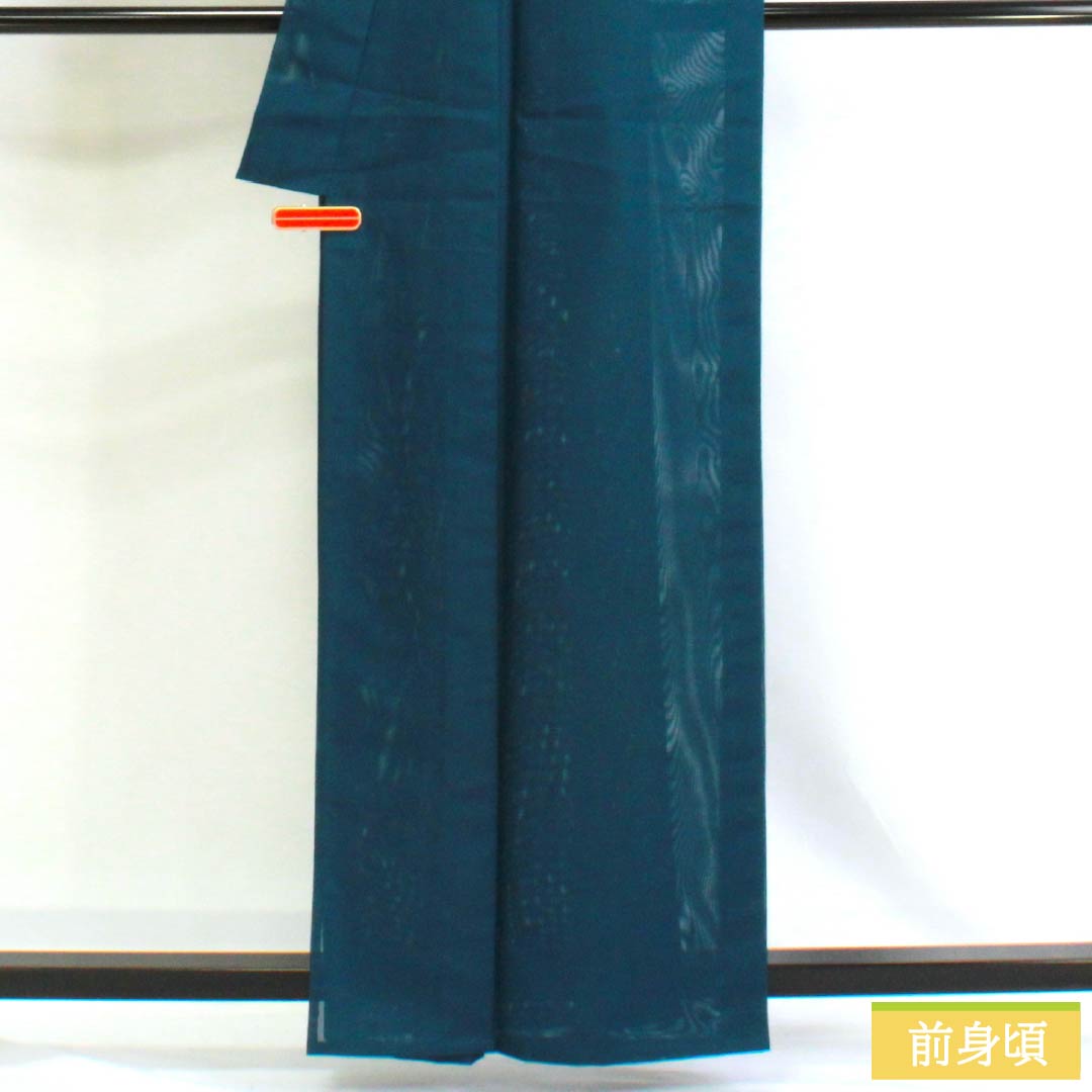 夏物 ポリエステル 色無地 Sランク 身丈161cm 裄丈64cm 深藍色(ふかあいいろ) 洗える着物 絽 青系 1132002882417