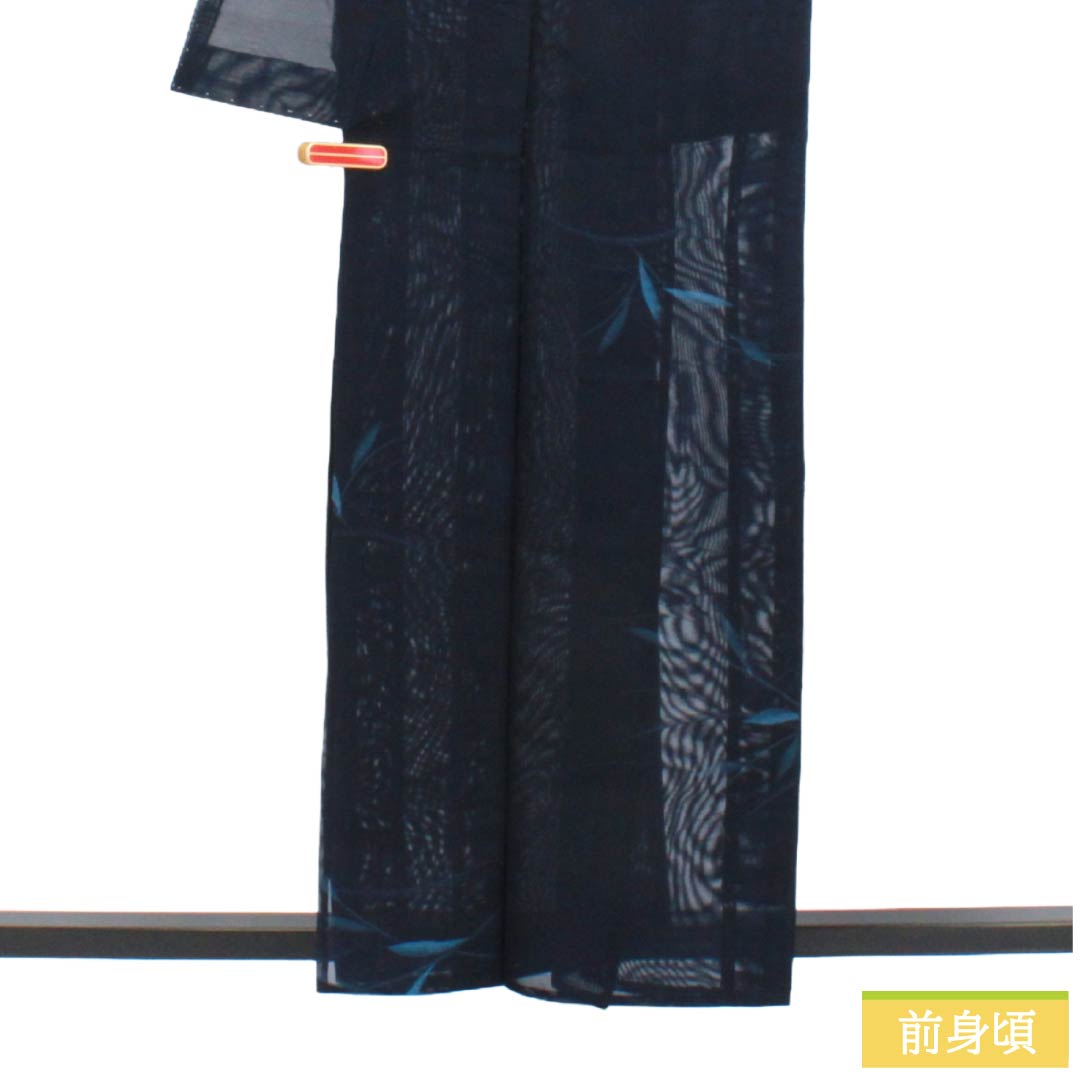 夏物 正絹 お召 Sランク 身丈158cm 裄丈62cm 紺色(こんいろ) 露芝 草花模様 紗 紺系 1132004282318