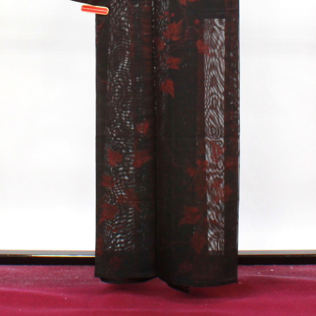 夏物 正絹 色無地 身丈160.5cm 裄丈65cm 蔦 紗 Sランク 赤系 1132001142412