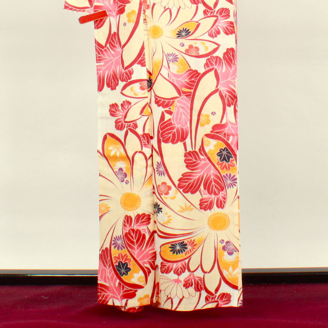 浴衣 花模様 木綿 Sランク 単衣 身丈162cm 裄丈65.5cm 白系 1118001152411