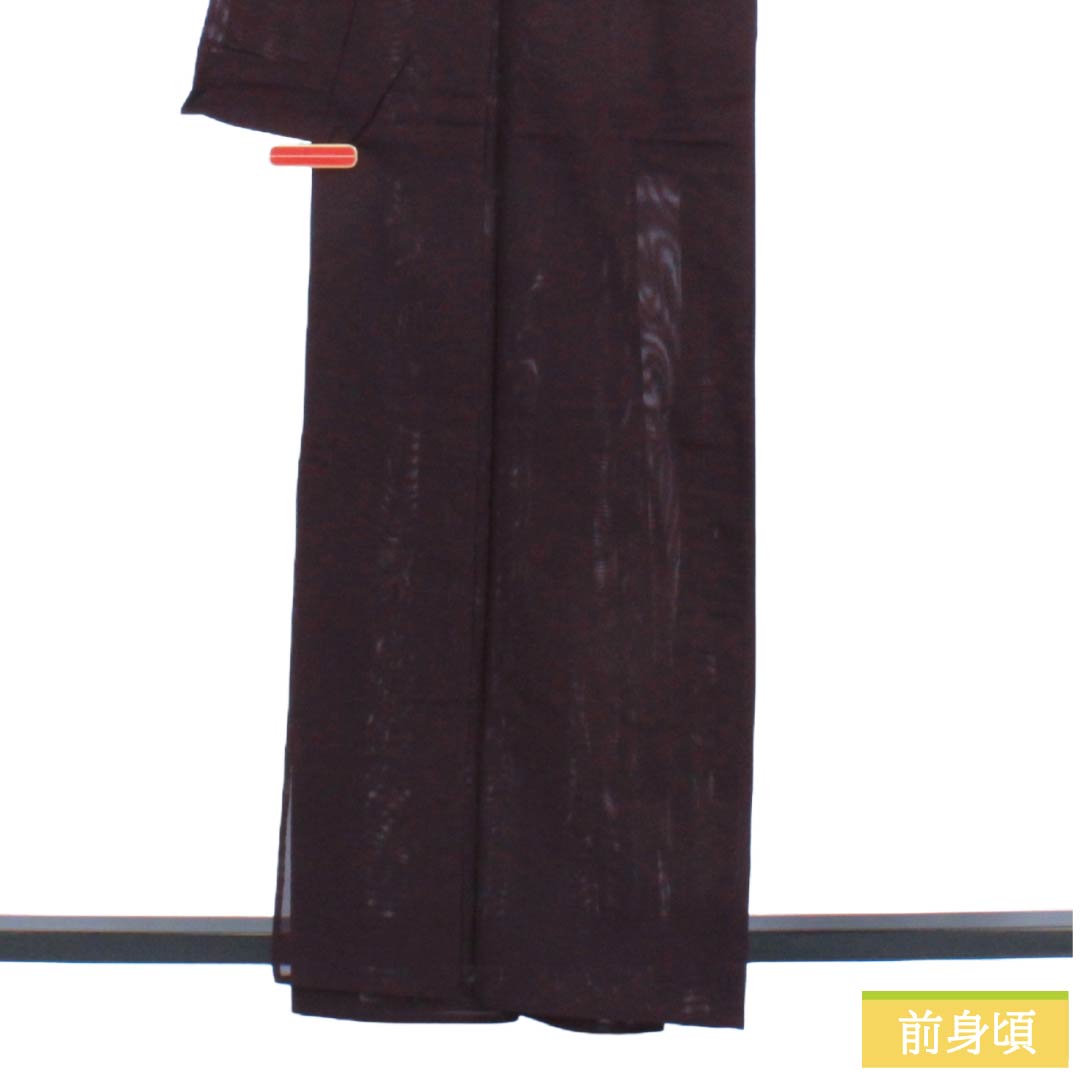 夏物 正絹 色無地 Aランク 身丈160.5cm 裄丈62.5cm 紫烏色(しうしょく) 木の葉 絽 紫系 1132004753420
