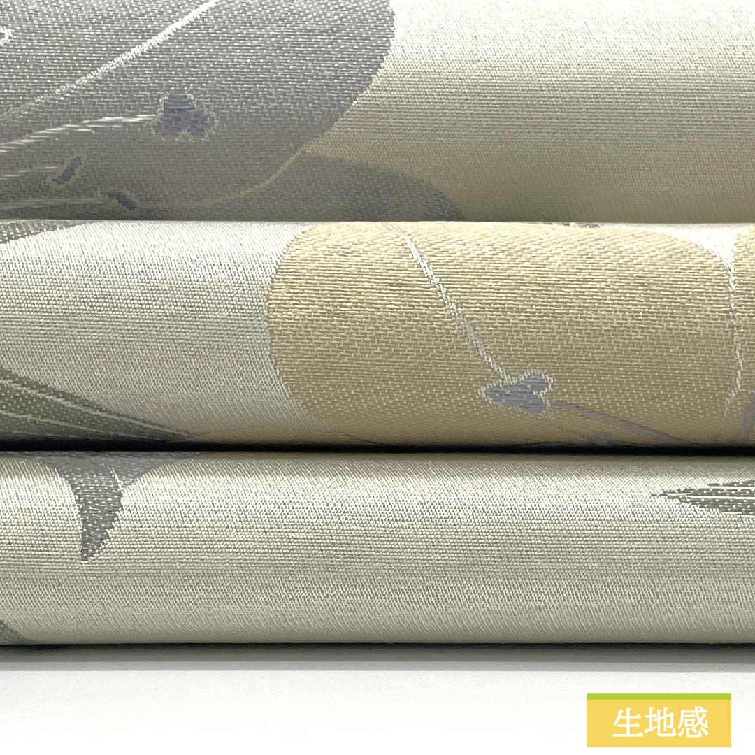 (京袋帯)名古屋帯 ポリエステル Sランク 卯の花色(うのはないろ) 京袋帯 ゆり 帯丈374cm 六通 カジュアル グレー系 1124010962322 開き仕立て