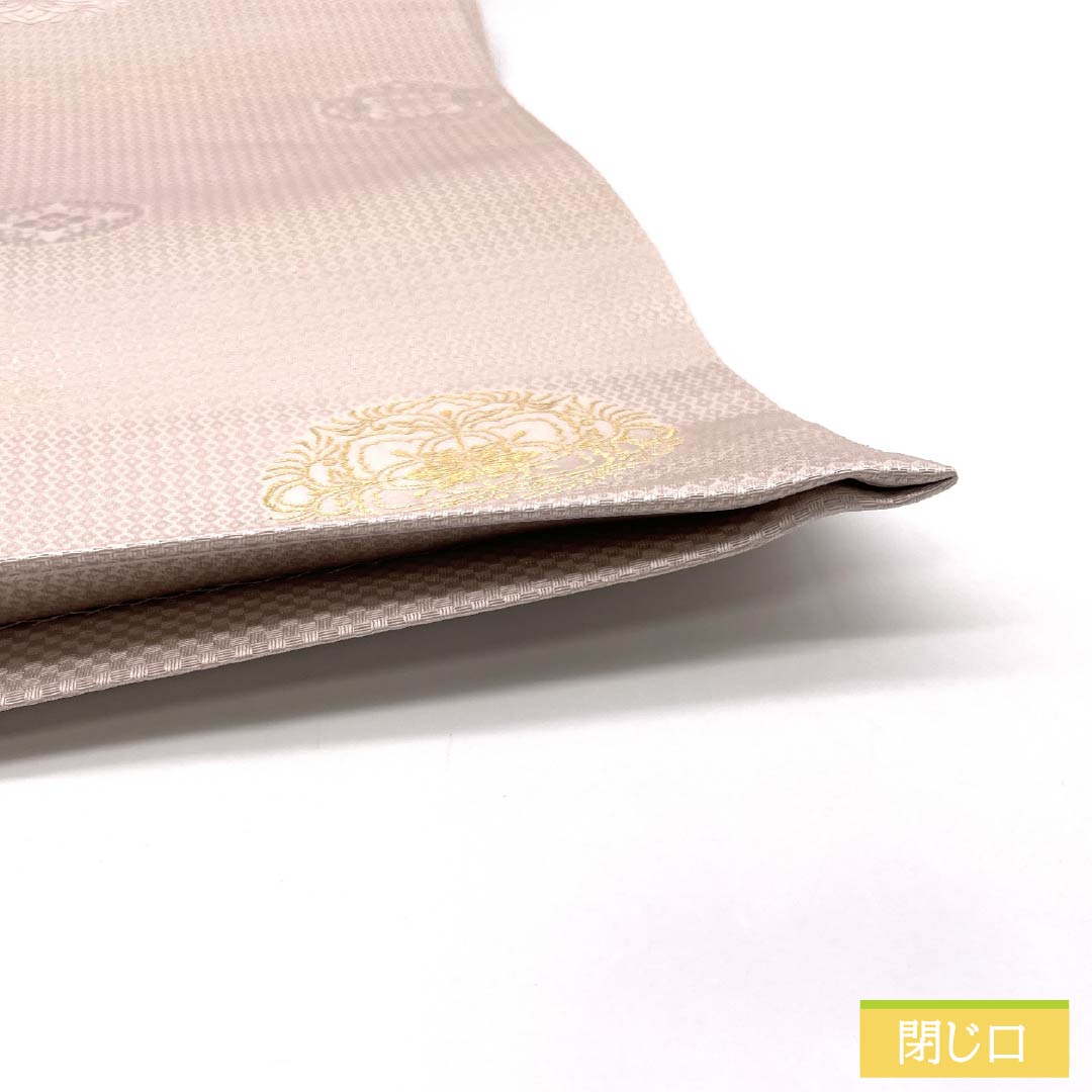 Fukuro Obi (sash) made of pure silk, S-rank, in pale cherry blossom color, featuring floral motifs and a classic circle pattern. Length: 452cm, six-fold obi, semi-formal, pink. Product code: 1123015322413