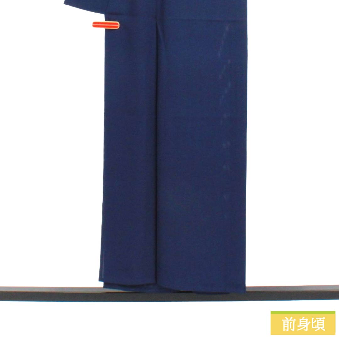夏物 正絹 色無地 Aランク 身丈153.5cm 裄丈65cm 紺色(こんいろ) 素無地 丸に五三桐 一つ紋 絽 紺系 1132003493217