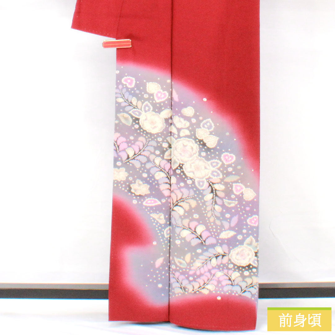 訪問着 正絹 袷 身丈163.5cm 裄丈64.5cm 臙脂色(えんじいろ) 辻ヶ花 Aランク 赤系 1112005823412