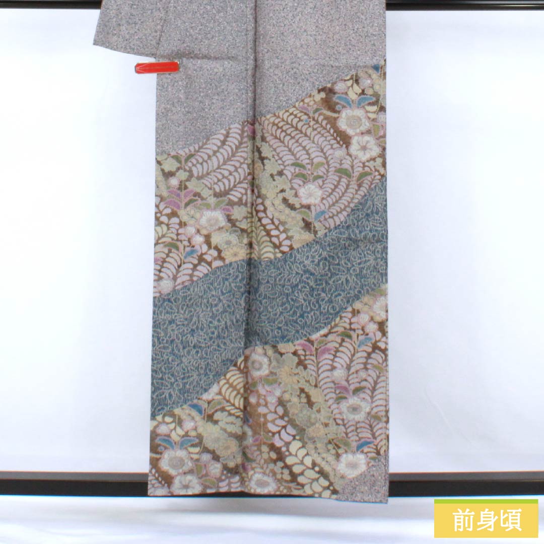 訪問着 正絹 Sランク 袷 身丈156cm 裄丈62.5cm 灰桜色(はいざくらいろ) 大島紬 辻ヶ花 しつけ糸付き パールトーン加工 グレー系 1112007472322