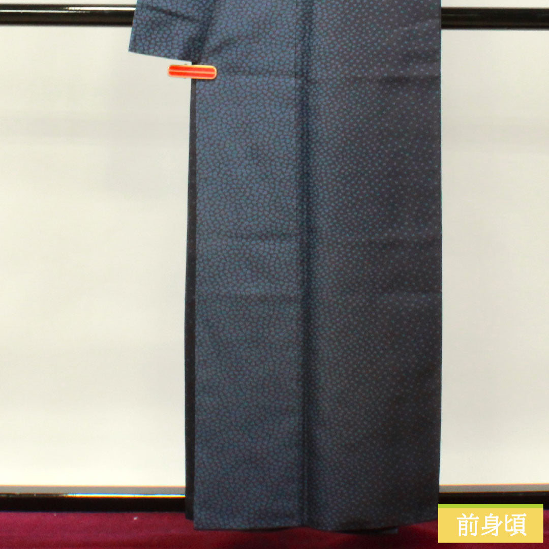 Silk kimono, length 157.5cm, sleeve length 61.5cm, Hishiya Rokuemon, Kazetsu kimono, flower petal pattern, S rank, lined, navy blue, 1116003072318