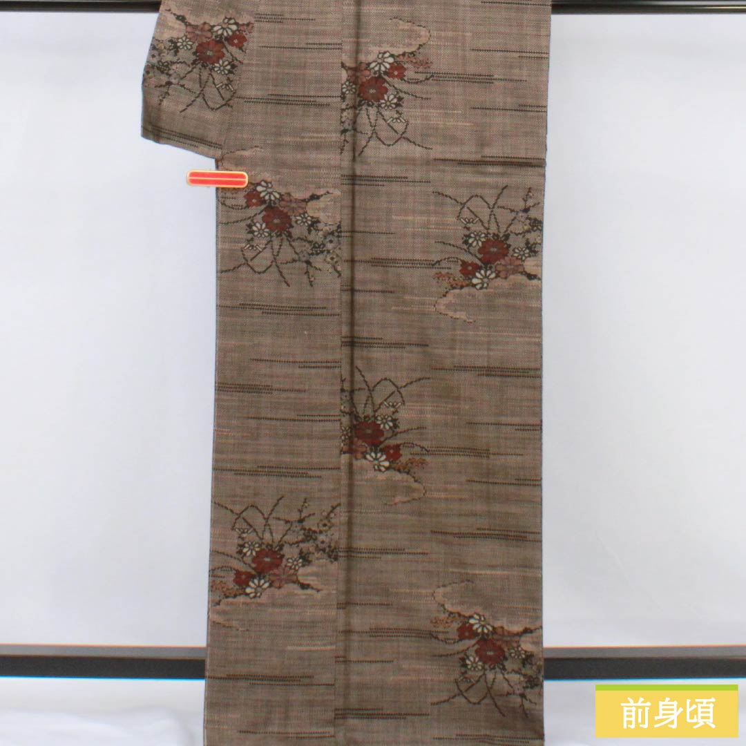 紬 正絹 Sランク 身丈170.5cm 裄丈68cm 赤墨色(あかずみいろ) 大島紬 一元絣 7マルキ 袷 茶系 1116004332614