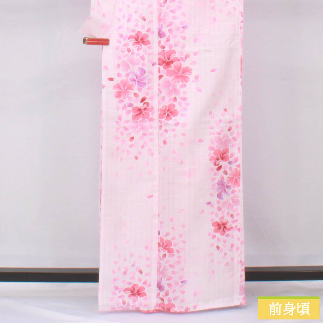 浴衣 木綿 身丈164cm 裄丈66cm Aランク 単衣 ピンク系 桜色(さくらいろ) 洋花 ラメ 1118006213413