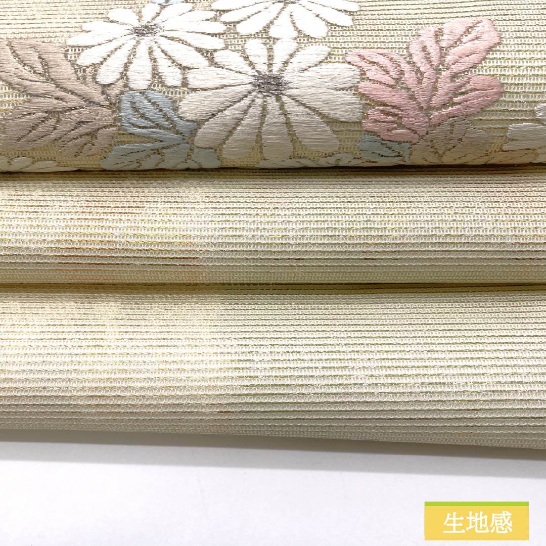 名古屋帯 正絹 生成り色(きなりいろ) 夏帯 菊花 帯丈362cm Aランク ポイント柄 セミフォーマル クリーム系 1124008783315 名古屋仕立て