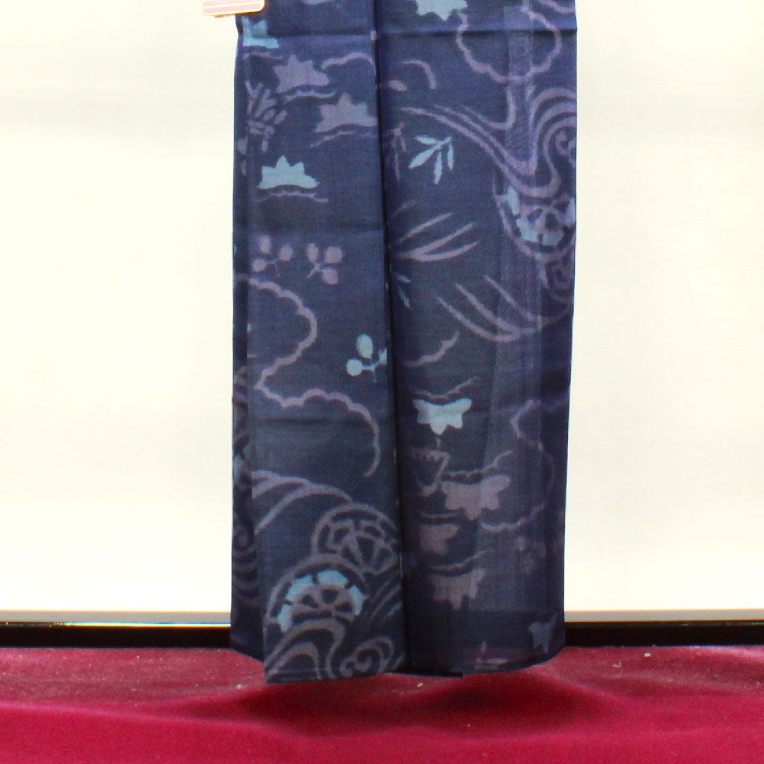 夏物 正絹 紬 身丈158cm 裄丈66cm 緋紺色(ひこんいろ) 抽象模様 しつけ糸付き 紗 Aランク 紫系 1132000913320