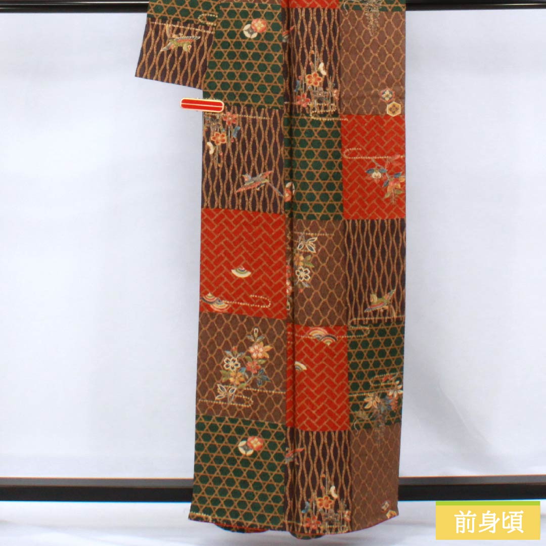 Komon (small pattern) silk, S rank, length 160cm, sleeve length 63cm, lined, Kyoto Yuzen, checkered pattern, classic artist's work, gradient effect, product number 1115006802499