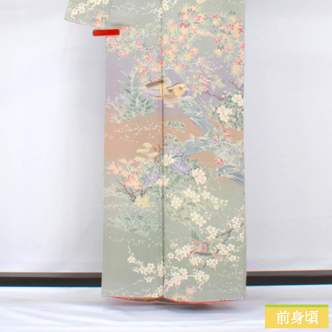 小紋 正絹 身丈160.5cm 裄丈64cm 袷 花鳥模様 しつけ糸付き Sランク グラデーション系 1115005782499