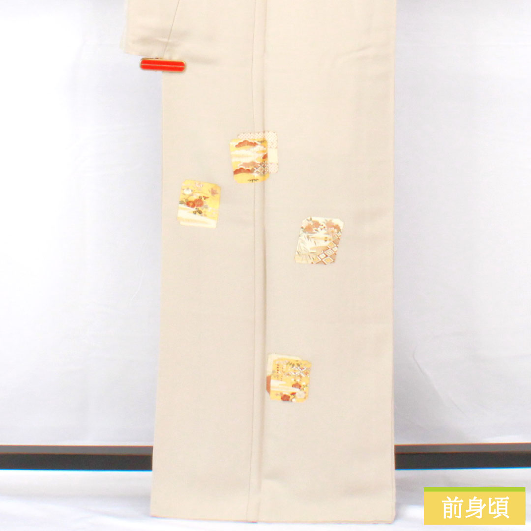 訪問着 正絹 袷 身丈167.5cm 裄丈66.5cm 生成り色(きなりいろ) 京友禅 吉祥文様 付下げ Aランク グレー系 1112005703522
