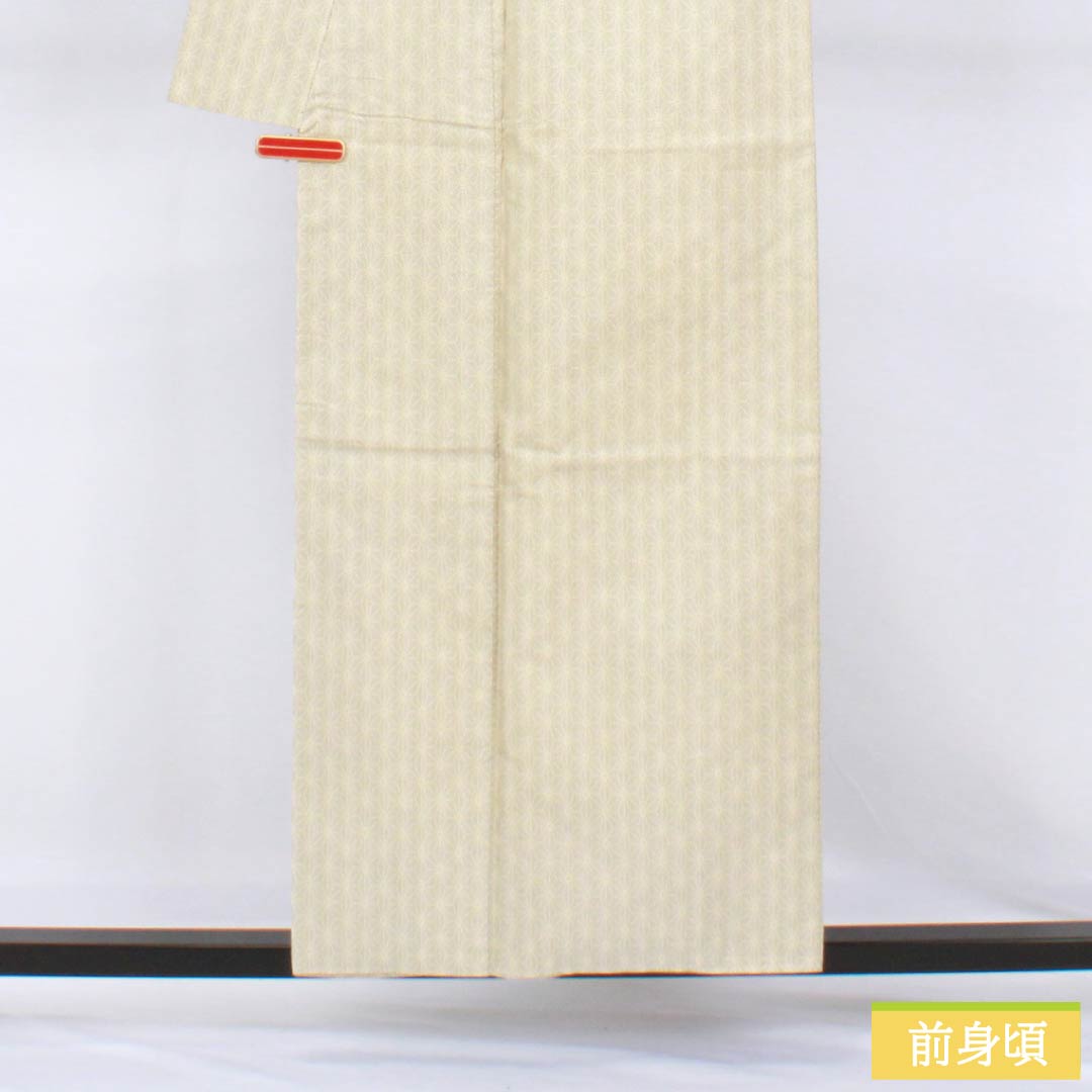 Tsumugi, pure silk, S rank, length 155cm, sleeve-to-sleeve 64cm, pale eggshell, white Oshima, asa-no-ha pattern, with basting stitches, lined, cream-colored, 1116004842315