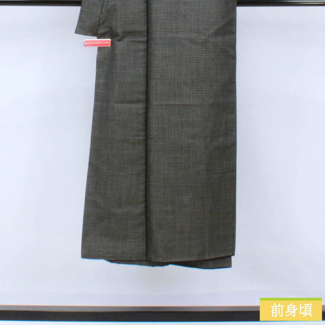 男物 正絹 Bランク 身丈139cm 裄丈68.5cm 小絣 亀甲 アンサンブル 袷 黒系 1119001424310