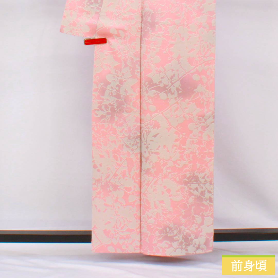 小紋 正絹 身丈160.5cm 裄丈64cm 袷 一重梅色(ひとえうめいろ) 山本唯与志 日展作家 レリーフ染め 抽象模様 Aランク ピンク系 1115005213413