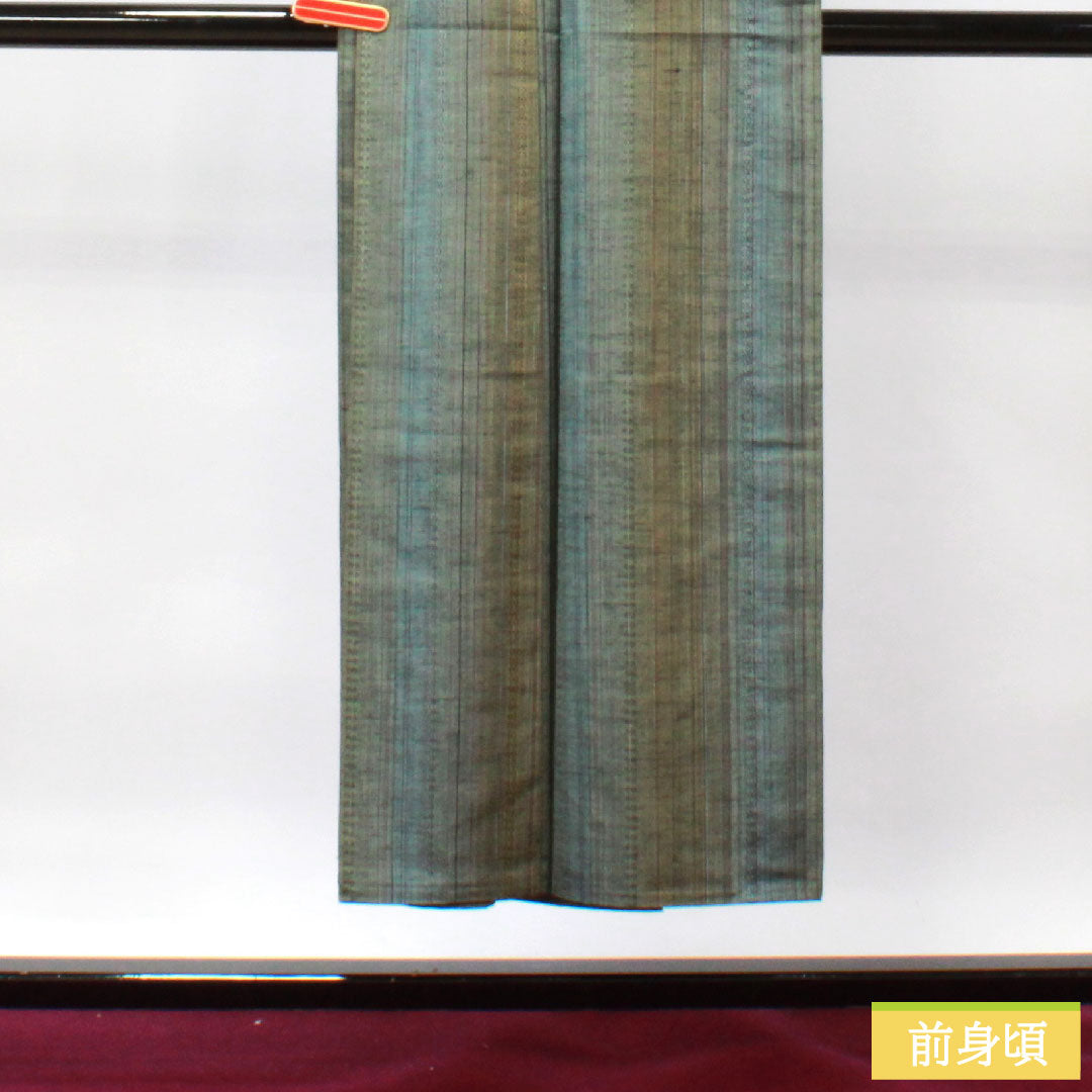 紬 正絹 身丈147.5cm 裄丈62.5cm 百済献上紬 幾何学模様 Sランク 単衣 グラデーション系 1116003132199