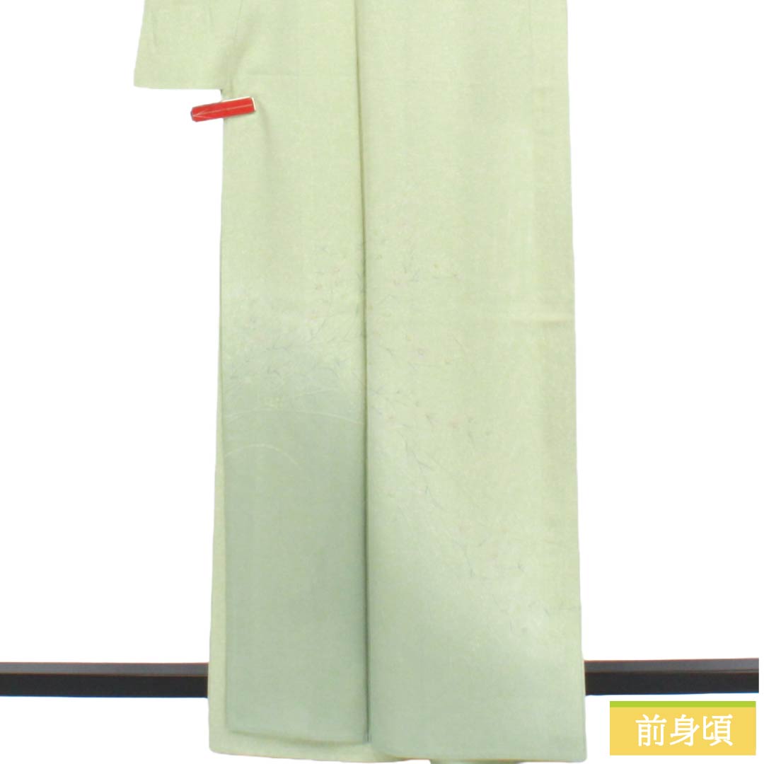 夏物 正絹 付下げ Aランク 身丈163.5cm 裄丈65.5cm 龍泉青瓷釉色(ロンチュエンチンツーユースーいろ) 京友禅 タタキ染 草花 絽 緑系 1132005073419