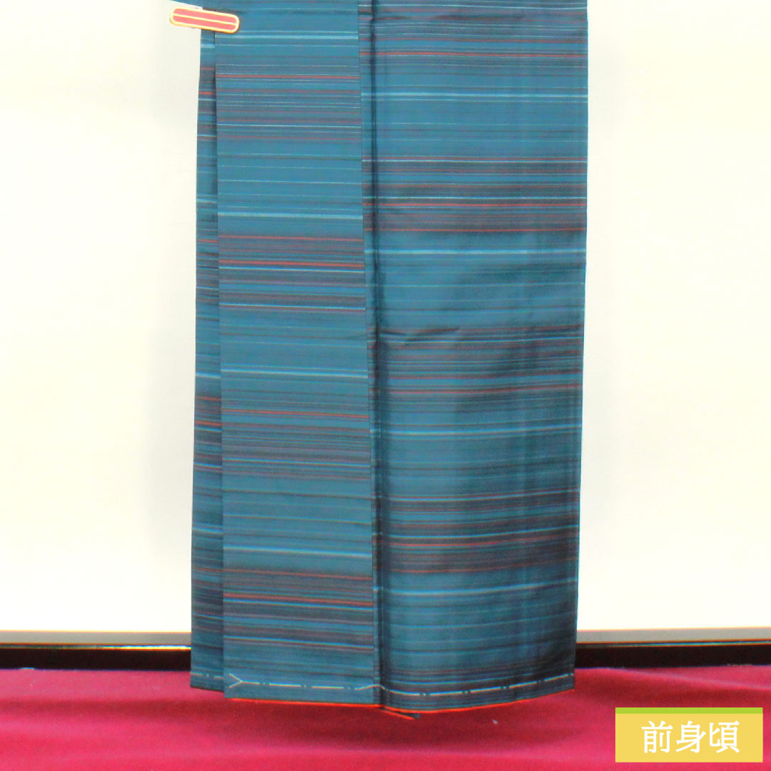 Tsumugi silk, length 160cm, sleeve length 66cm, Noshime Hanairo (flower color), Striped Oshima, with basting thread, A rank, lined, blue, 1116003643417