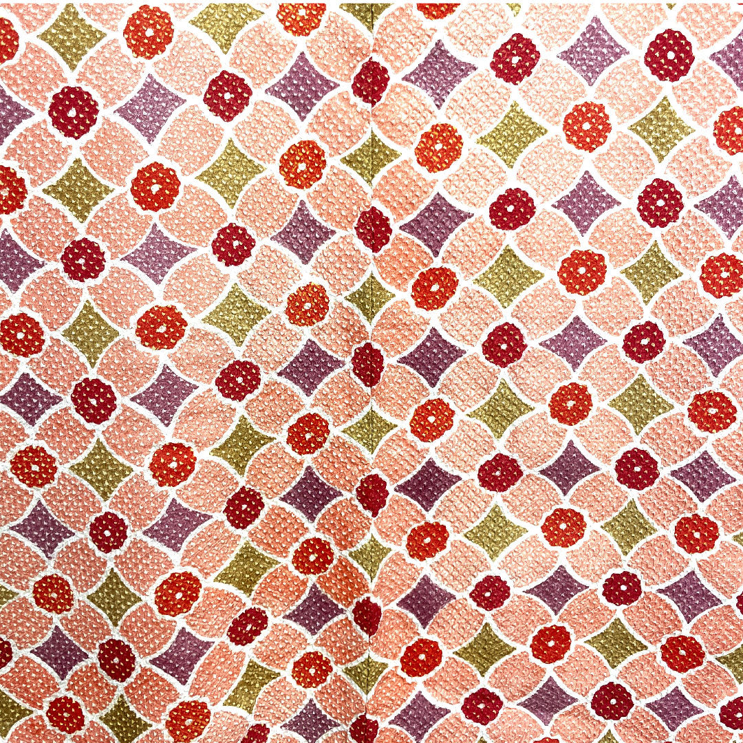 Haori, Length 82cm, Sleeve length 62.5cm, Medium crimson, Shibori, Geometric pattern, Pure silk, A rank, Lined, Pink, 1117000263913