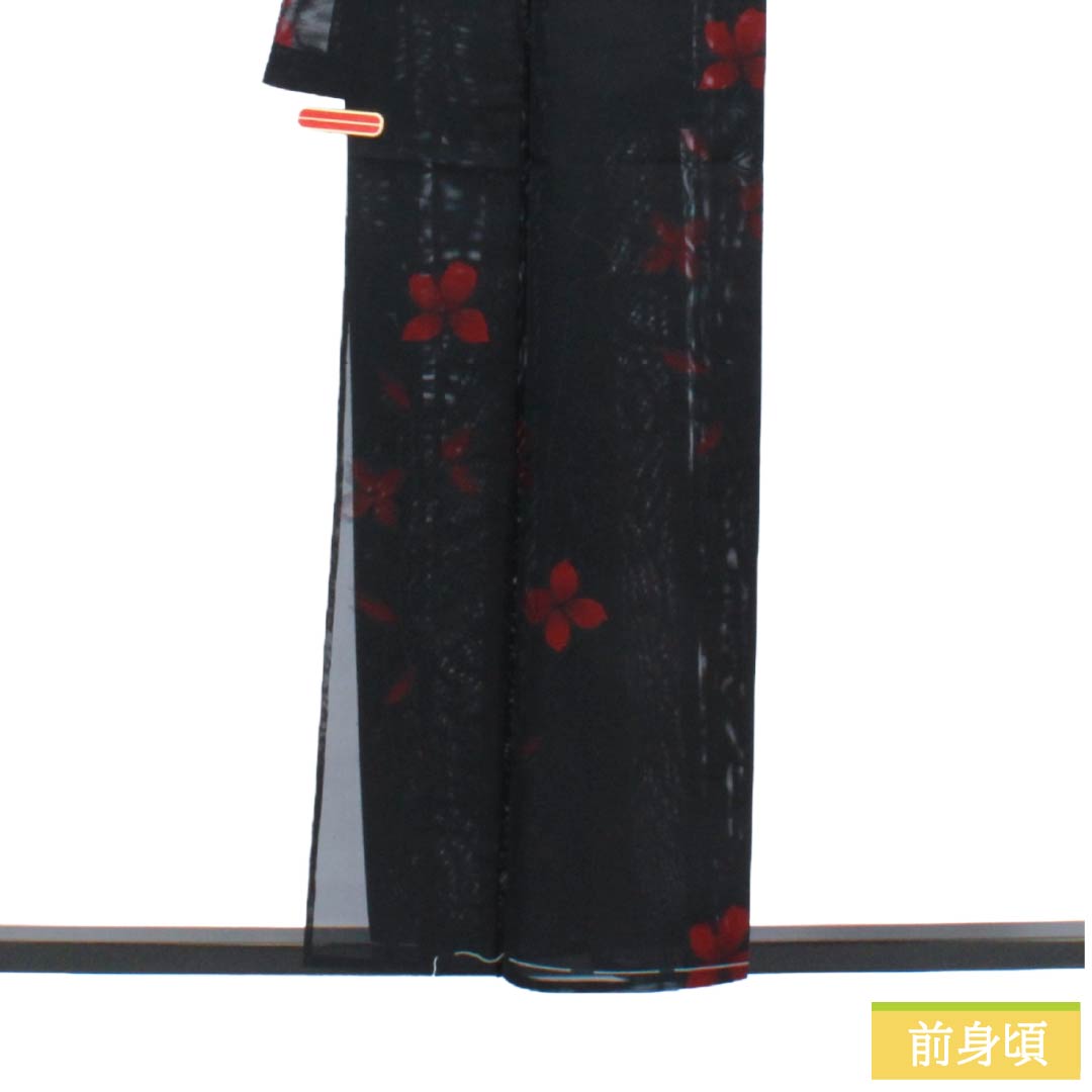 夏物 正絹 お召 Sランク 身丈155cm 裄丈63cm 褐色(かちいろ) 草花模様 紗 紫系 1132004292320