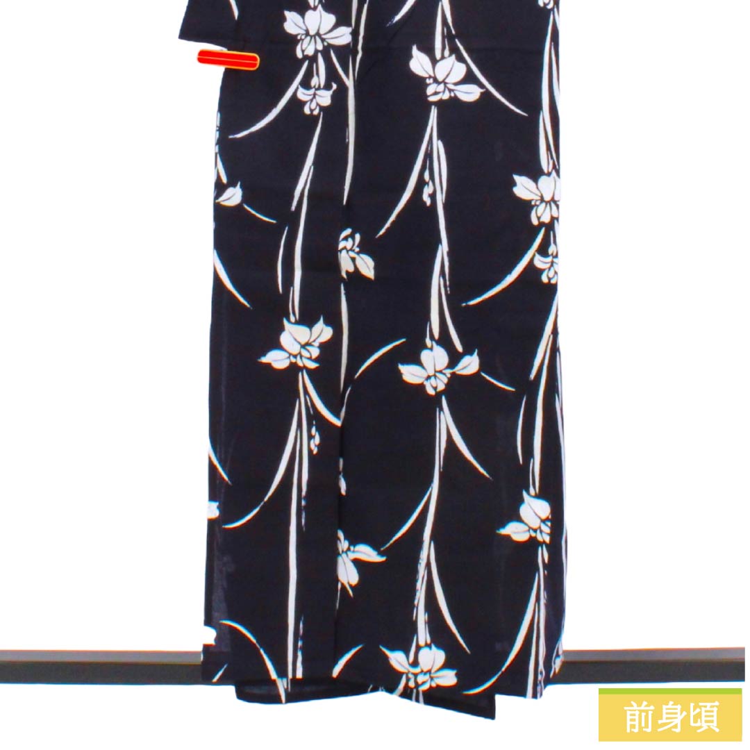 浴衣 木綿 Sランク 身丈156cm 裄丈65cm 濃紺色(のうこんいろ) 菖蒲 アヤメ 型染 単衣 紺系 1118006842318
