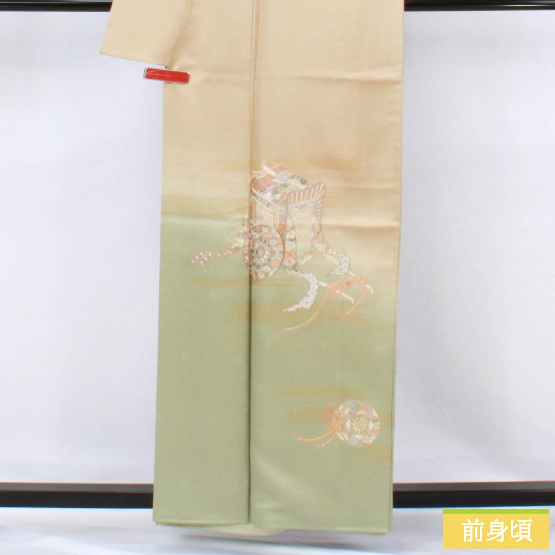 Visiting Kimono (Homongi) - Pure Silk, Grade A, Lined, Length 159cm, Sleeve Length 63.5cm, Walnut Color, Suzhou Embroidery, Tsukesage, Imperial Carriage Design, Beige, Product Number: 1112006663325