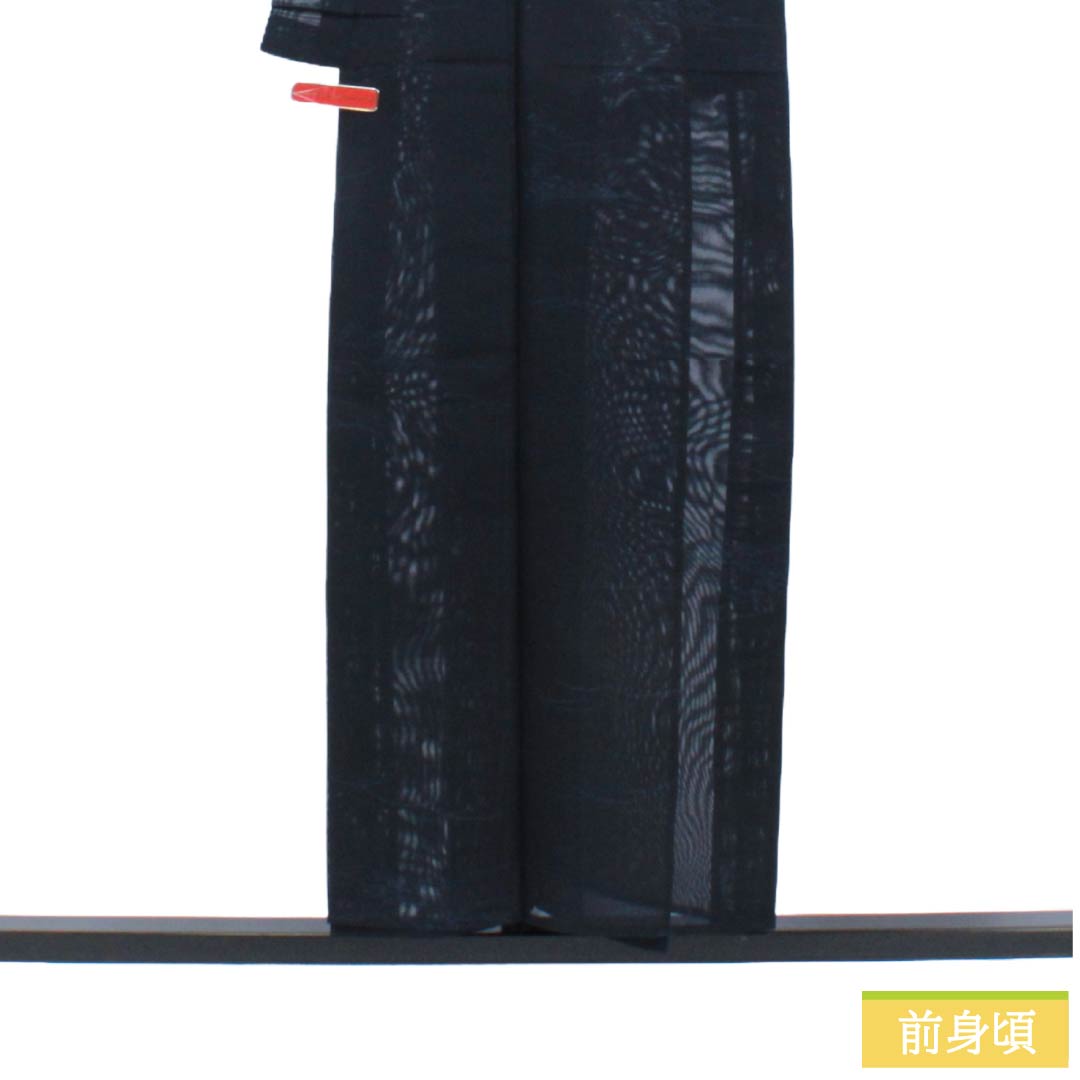 夏物 正絹 色無地 Sランク 身丈153cm 裄丈63cm 濃紺色(のうこんいろ) 風景模様 紗 紺系 1132004302218